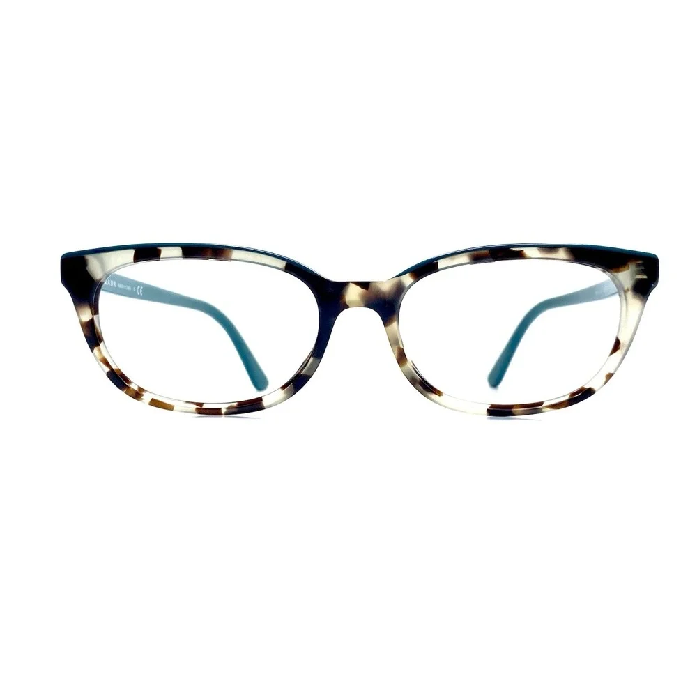 Prada Brown Clear Teal Blue Tortoise Rectangular Glasses Italy VPR13V 53 17 145